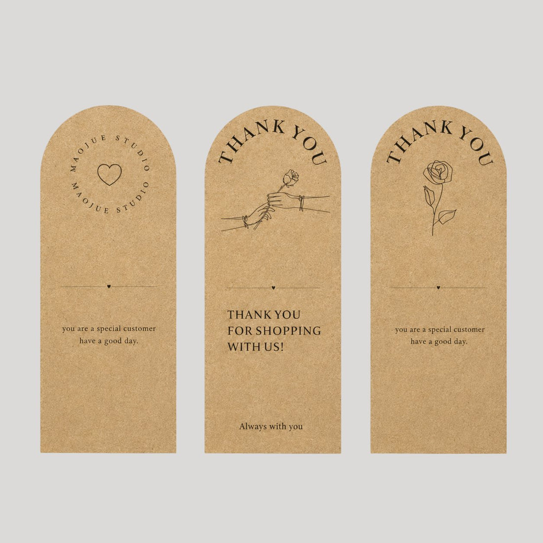 Custom die-cut kraft paper thank-you tags — Pakvel