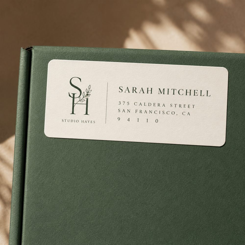 Custom printed return address labels on a kraft mailer — Pakvel