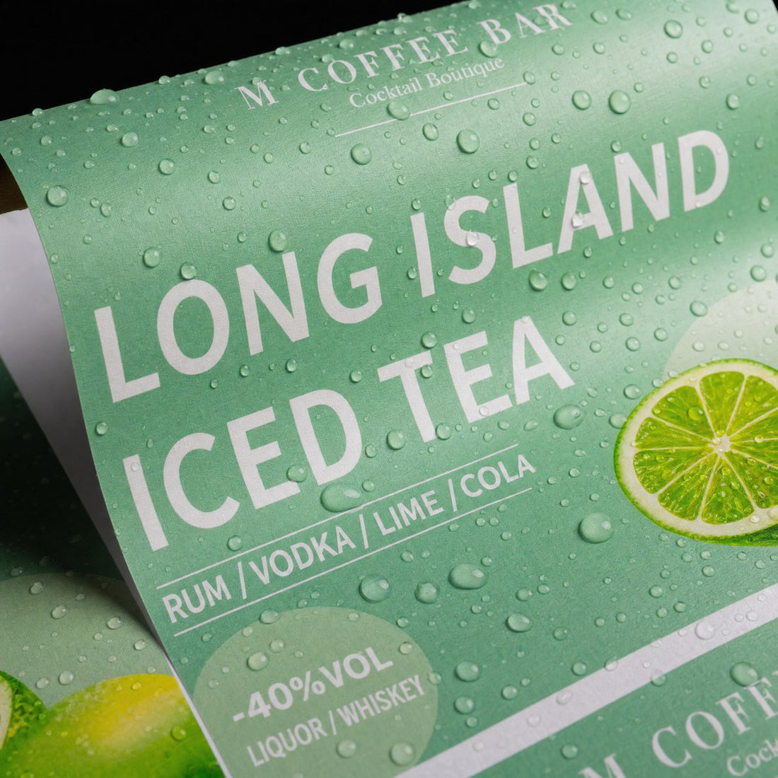 Close-up of a waterproof vinyl drink label with water droplets — Pakvel