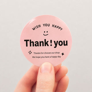 Round glossy coated paper thank-you sticker, vivid full-colour print circle label