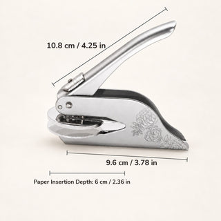 Custom embosser in grey with dimensions