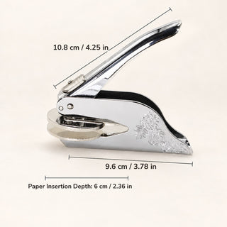 Custom embosser in silver with dimensions