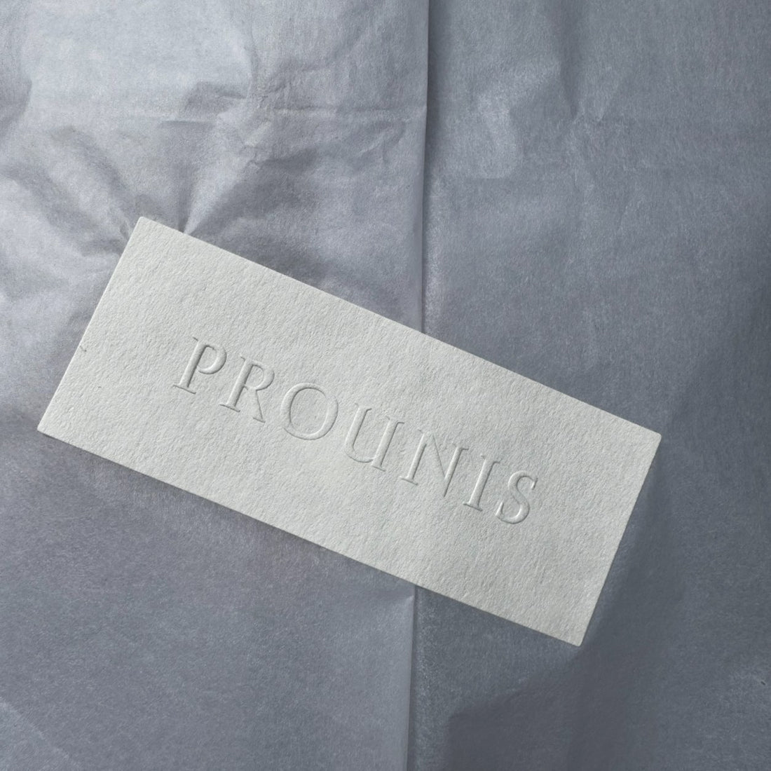 White embossed rectangle label on tissue — Pakvel