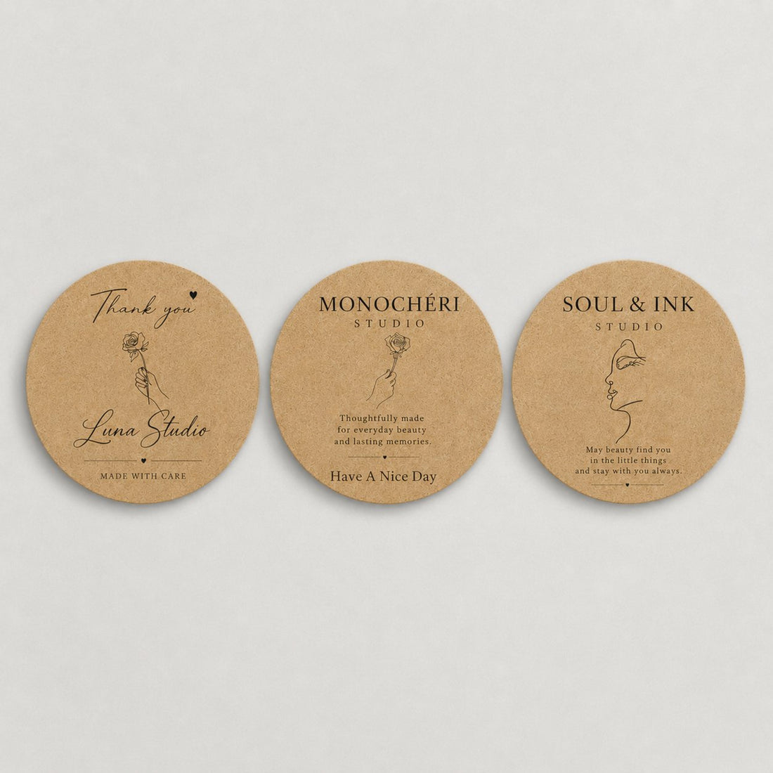 Round kraft paper logo stickers in natural brown — Pakvel