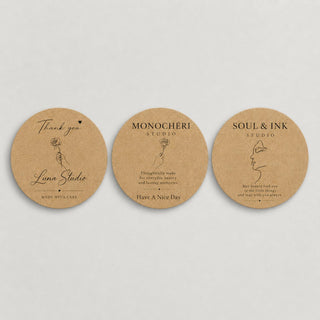 Round kraft paper logo stickers in natural brown — Pakvel