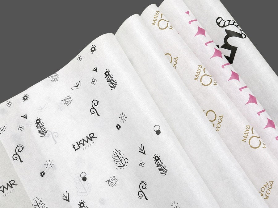 Custom printed tissue paper with a repeating logo