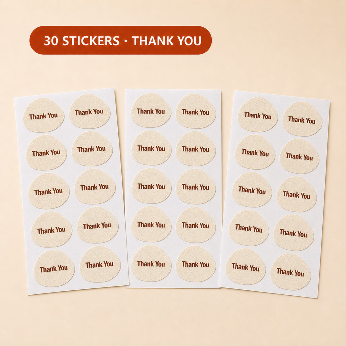 30 Thank You stickers on recycled fibre paper, soy-ink printed